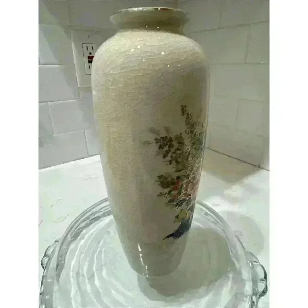 VTG Floral Vase Gold Artmark Japan Blue Red Orange Green Pink 9 in